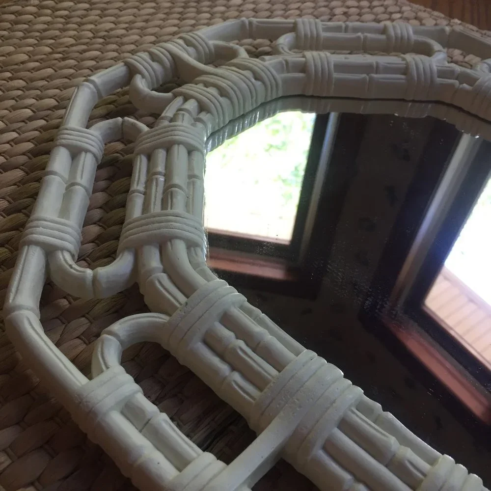 VTG Faux Wicker Mirror Shelf Sconces Set Homco Boho Plastic Wall Decor Dorm